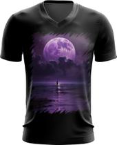 Camiseta Gola V Lua Púrpura Luar Roxo Moon Lunar 1