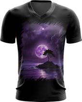 Camiseta Gola V Lua Púrpura Luar Roxo Moon Lunar 2