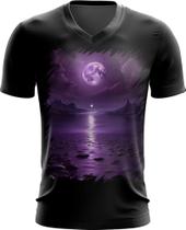 Camiseta Gola V Lua Púrpura Luar Roxo Moon Lunar 9