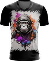 Camiseta Gola V Macaco Monkey Ilustrado Vetor 1