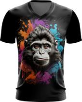 Camiseta Gola V Macaco Monkey Ilustrado Vetor 2