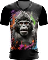 Camiseta Gola V Macaco Monkey Ilustrado Vetor 5