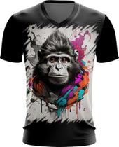 Camiseta Gola V Macaco Monkey Ilustrado Vetor 6