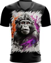 Camiseta Gola V Macaco Monkey Ilustrado Vetor 7