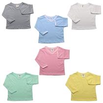 Camiseta Gola V Manga Longa Bebe Lisa Algodao Menino Menina