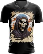 Camiseta Gola V Máscara de Caveira Estilosa 1