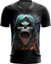 Camiseta Gola V Máscara de Caveira Estilosa 11