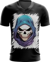 Camiseta Gola V Máscara de Caveira Estilosa 5 Camiseta Gola V Máscara de Caveira Estilosa 5