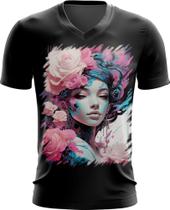 Camiseta Gola V Mulher de Rosas Paixão 10