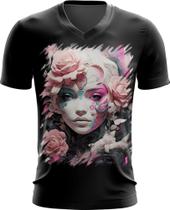 Camiseta Gola V Mulher de Rosas Paixão 17