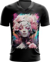 Camiseta Gola V Mulher de Rosas Paixão 5 Camiseta Gola V Mulher de Rosas Paixão 5