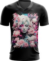 Camiseta Gola V Mulher de Rosas Paixão 7