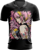 Camiseta Gola V Mulher Tatuada Tatoo Style 1