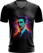 Camiseta Gola V Nikola Tesla Físico Inventor Eletrecidade 1