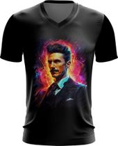 Camiseta Gola V Nikola Tesla Físico Inventor Eletrecidade 3