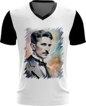 Camiseta Gola V Nikola Tesla Físico Inventor Eletrecidade 8