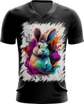 Camiseta Gola V Páscoa Coelhinho Artístico Design 14