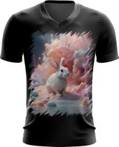 Camiseta Gola V Páscoa Coelhinho Explosão de Cores 1 Camiseta Gola V Páscoa Coelhinho Explosão de Cores 1