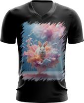 Camiseta Gola V Páscoa Coelhinho Explosão de Cores 4 Camiseta Gola V Páscoa Coelhinho Explosão de Cores 4