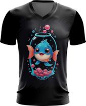 Camiseta Gola V Peixinho Feliz no Aquário Peixe 4 Camiseta Gola V Peixinho Feliz no Aquário Peixe 4