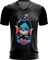 Camiseta Gola V Peixinho Feliz no Aquário Peixe 4