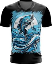 Camiseta Gola V Pesca Esportiva Peixes Azul Paz 11