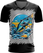 Camiseta Gola V Pesca Esportiva Peixes Azul Paz 2