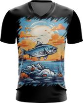 Camiseta Gola V Pesca Esportiva Peixes Azul Paz 6