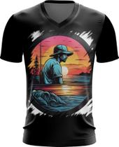 Camiseta Gola V Pesca Esportiva Pôr do Sol Peixes 13