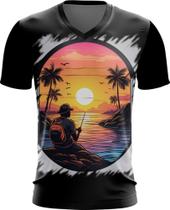 Camiseta Gola V Pesca Esportiva Pôr do Sol Peixes 16