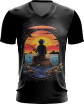 Camiseta Gola V Pesca Esportiva Pôr do Sol Peixes 20