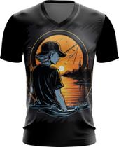 Camiseta Gola V Pesca Esportiva Pôr do Sol Peixes 23