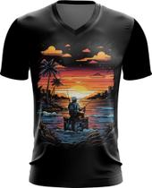 Camiseta Gola V Pesca Esportiva Pôr do Sol Peixes 9