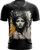 Camiseta Gola V Pintura a Carvão Mulher Arte 19