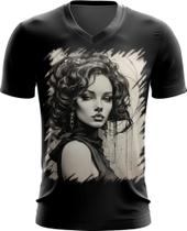 Camiseta Gola V Pintura a Carvão Mulher Arte 20