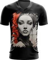 Camiseta Gola V Pintura a Carvão Mulher Arte 23