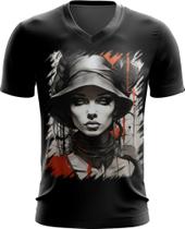 Camiseta Gola V Pintura a Carvão Mulher Arte 25