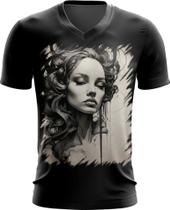 Camiseta Gola V Pintura a Carvão Mulher Arte 36