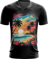 Camiseta Gola V Praia Paradisíaca Vintage 4 Camiseta Gola V Praia Paradisíaca Vintage 4