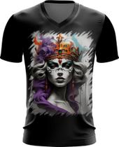 Camiseta Gola V Rainha Mexicana Dama Esqueleto 1 Camiseta Gola V Rainha Mexicana Dama Esqueleto 1