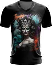 Camiseta Gola V Rainha Mexicana Dama Esqueleto 9