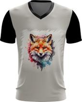 Camiseta Gola V Raposa Fox Ilustrada Abstrata Cromática 2