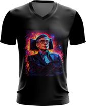 Camiseta Gola V Stephen Hawking Físico Brilhante Gênio 1