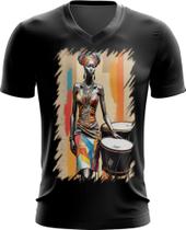 Camiseta Gola V Tambor Africano Arte África 1