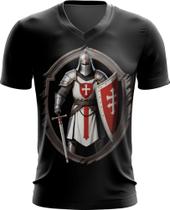 Camiseta Gola V Templário Medieval Cruzadas 4 Camiseta Gola V Templário Medieval Cruzadas 4