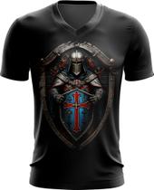 Camiseta Gola V Templário Medieval Cruzadas 6 Camiseta Gola V Templário Medieval Cruzadas 6