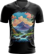 Camiseta Gola V Templo Budista Anime Buda 12 Camiseta Gola V Templo Budista Anime Buda 12
