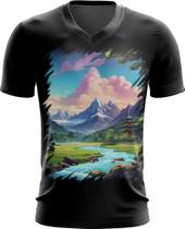 Camiseta Gola V Templo Budista Anime Buda 2 Camiseta Gola V Templo Budista Anime Buda 2