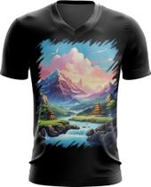 Camiseta Gola V Templo Budista Anime Buda 7 Camiseta Gola V Templo Budista Anime Buda 7