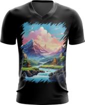 Camiseta Gola V Templo Budista Anime Buda 7